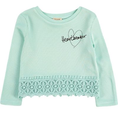 Mini girls blue crochet hem top